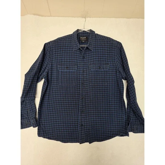 Filson Shirt Mens XL Blue Check Flannel Long Sleeve Button Front Cotton Casual - Picture 3 of 10